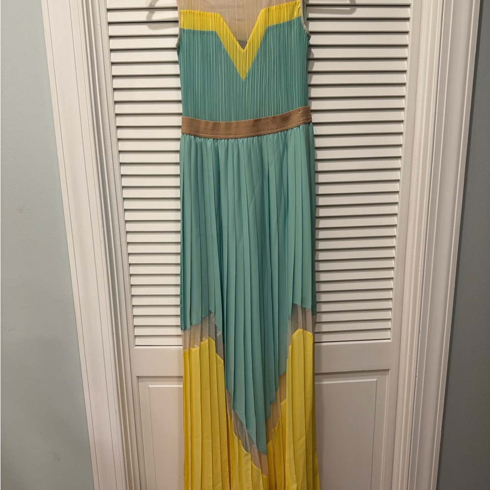 Elegant Teal and Yellow Maxi Dress